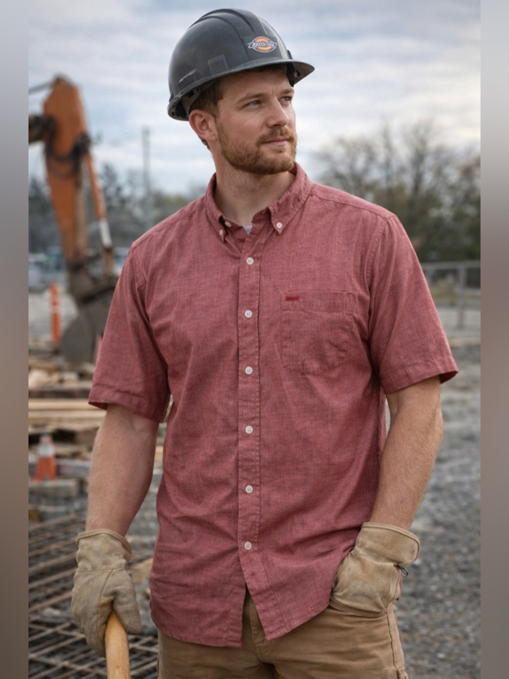 Dickies Button Up Shirt Men’s Large Red Short Sleeve Workwear Casual Lightweight
